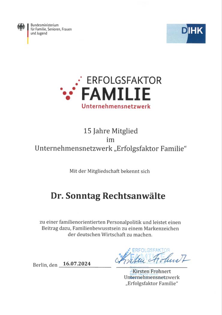 15 Jahre Mitglied im Unternehmensnetzwerk - Erfolgsfaktor Familie